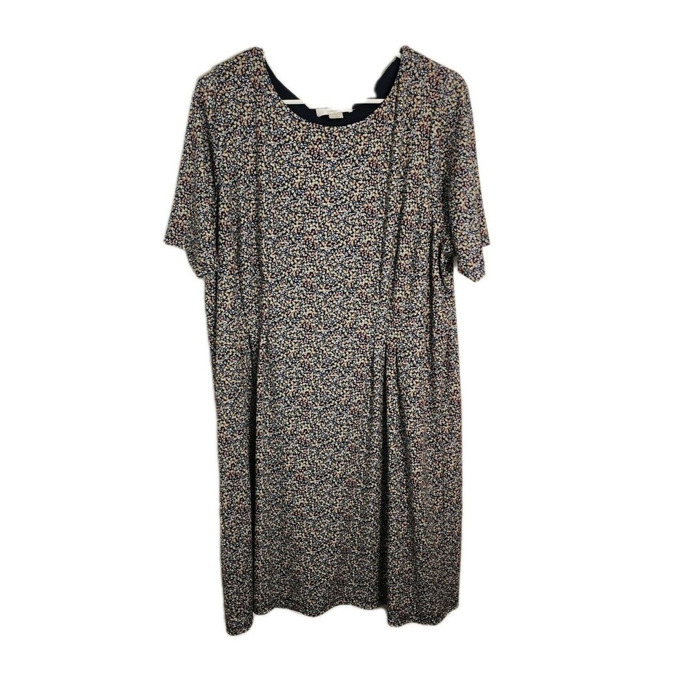 CJ Banks Navy Ditsy Floral Cottagecore Lined Pleated Short Sleeve Midi Dress 1X